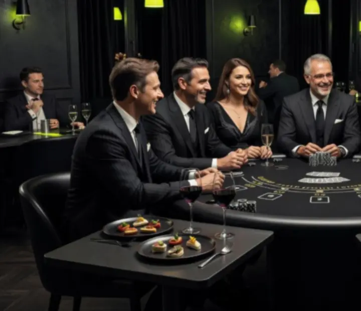Table de blackjack Monteloria G dans une ambiance lumineuse sombre et élégante