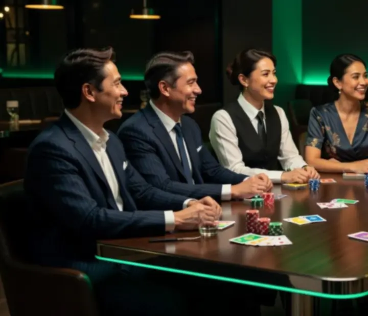 Groupe convivial autour d'une grande table dans un restaurant privatisé