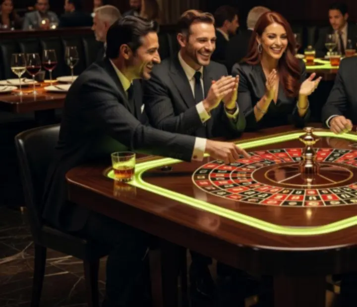 Table de roulette revisitée dans une ambiance sombre avec lueurs vertes
