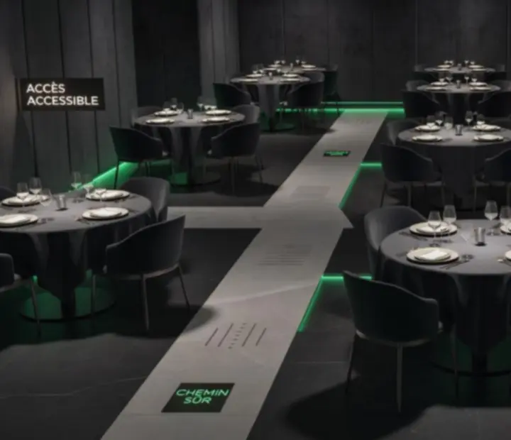 Salle de restaurant Monteloria G préparée pour une soirée événementielle